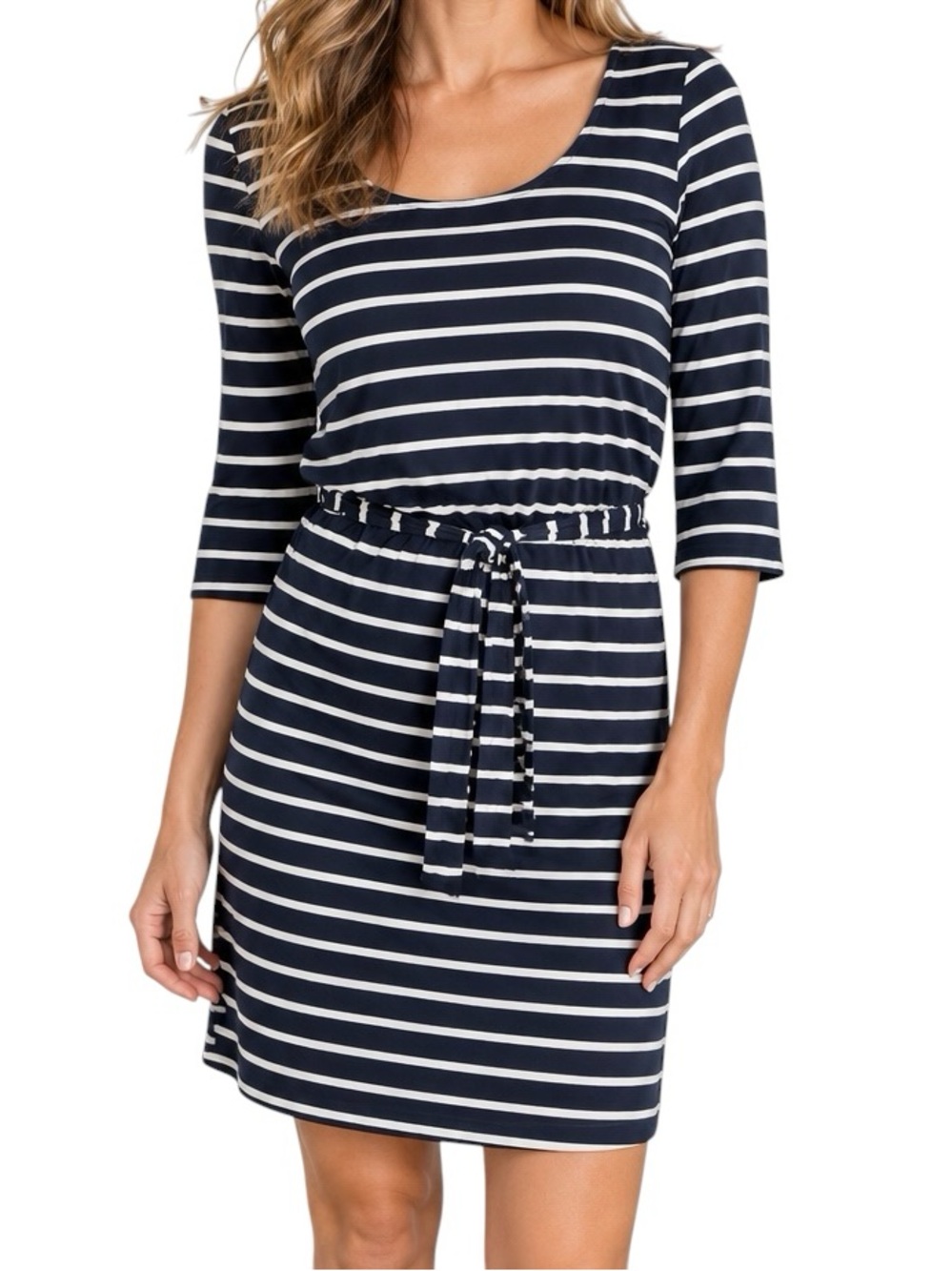 Banana Republic Women's 3/4 Sleeve Striped Dress Navy & White Size 10